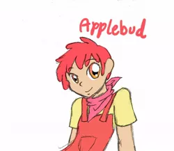 Size: 648x562 | Tagged: apple bloom, applebuck, artist:artiedrawings, ask a bishonen pony, bandana, derpibooru import, human, humanized, male, rule 63, safe, simple background, solo, white background