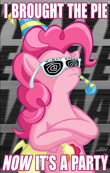 Size: 382x598 | Tagged: artist needed, safe, derpibooru import, pinkie pie, earth pony, pony, bipedal, crossed hooves, female, hat, mare, party hat, solo