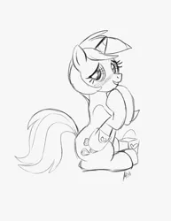 Size: 773x1000 | Tagged: safe, artist:mew, derpibooru import, amethyst star, pony, unicorn, blushing, female, mare, monochrome, solo