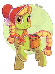 Size: 522x700 | Tagged: safe, artist:kaceymeg, derpibooru import, granny smith, earth pony, pony, apple, female, filly, food, raised hoof, young granny smith, younger, zap apple, zoom layer