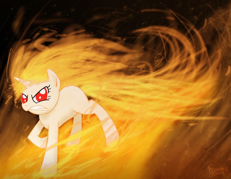 Size: 1857x1440 | Tagged: safe, artist:piconano, derpibooru import, twilight sparkle, pony, rapidash, unicorn, angry, cute, cute when angry, female, fire, fire head, gritted teeth, inferno, looking at you, mane of fire, mare, raised hoof, rapidash twilight, red eyes, sin of wrath, solo, tail of fire, twiabetes, unicorn twilight, windswept mane