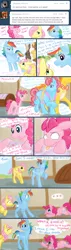 Size: 650x2295 | Tagged: dead source, safe, artist:cartoonlion, derpibooru import, carrot cake, cup cake, dumbbell, fluttershy, hoops, pinkie pie, rainbow dash, earth pony, pegasus, pony, ask, colt, cookie, female, filly, foal, food, male, mare, prone, stallion, younger