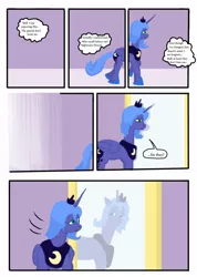 Size: 900x1266 | Tagged: safe, artist:lyun, derpibooru import, princess luna, alicorn, pony, comic, female, mare, mirror, reflection, s1 luna, solo