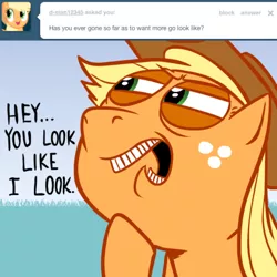 Size: 500x500 | Tagged: safe, artist:hotdiggedydemon, derpibooru import, applejack, earth pony, pony, ask jappleack, ask, female, jappleack, mare, solo