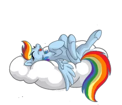 Size: 1614x1399 | Tagged: safe, artist:tirrih, derpibooru import, rainbow dash, pegasus, pony, cloud, eyes closed, female, hooves, legs in air, lying on a cloud, mare, on a cloud, on back, open mouth, simple background, sleeping, solo, transparent background, underhoof, wings