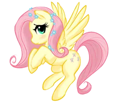 Size: 920x800 | Tagged: safe, artist:blossomppg, derpibooru import, fluttershy, pegasus, pony, blushing, female, flower, flower in hair, mare, simple background, solo, transparent background