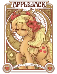 Size: 535x700 | Tagged: safe, artist:hezaa, derpibooru import, applejack, earth pony, pony, female, flower, flower in hair, lidded eyes, mare, modern art, nouveau, solo