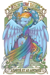 Size: 534x800 | Tagged: dead source, safe, artist:hezaa, derpibooru import, rainbow dash, pegasus, pony, female, french, lidded eyes, looking at you, mare, modern art, nouveau, solo