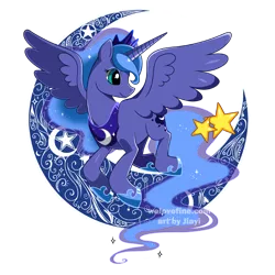 Size: 700x700 | Tagged: safe, artist:jiayi, derpibooru import, princess luna, alicorn, pony, abstract background, female, flying, looking back, mare, solo