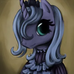 Size: 500x500 | Tagged: dead source, safe, artist:alice-the-sable, derpibooru import, princess luna, alicorn, pony, bust, clothes, dress, female, gradient background, mare, paint tool sai, portrait, s1 luna, solo, three quarter view