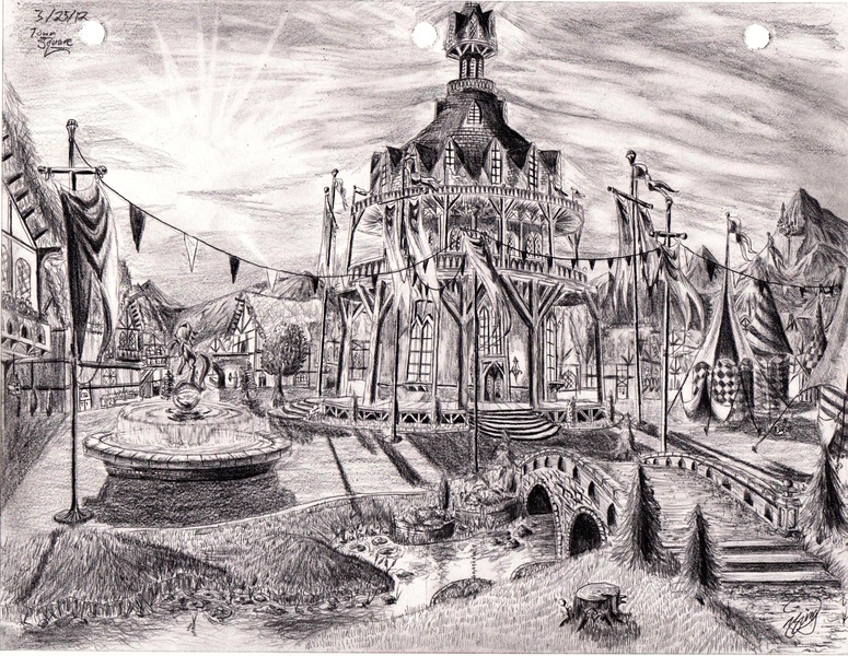 Size: 3248x2516 | Tagged: artist:josh-5410, derpibooru import, high res, monochrome, no pony, pencil drawing, ponyville, ponyville town hall, safe, scenery, town hall, traditional art