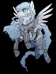 Size: 756x1000 | Tagged: safe, artist:riftryu, derpibooru import, ponified, pegasus, pony, armor, berserk, black background, flying, griffith, simple background, solo