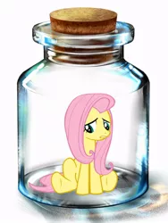 Size: 600x800 | Tagged: artist needed, safe, derpibooru import, fluttershy, pegasus, pony, bottle, female, mare, pony in a bottle, sitting, solo