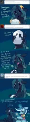 Size: 640x2559 | Tagged: safe, artist:pekou, derpibooru import, minuette, queen chrysalis, changeling, changeling queen, pony, unicorn, ask chrysalis, brushie, clothes, comic, dialogue, duo, female, floppy ears, image, looking at you, mare, open mouth, png, scarf, tongue out, towel, tumblr