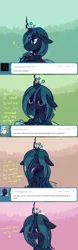 Size: 640x2048 | Tagged: suggestive, artist:pekou, derpibooru import, queen chrysalis, changeling, changeling queen, ask chrysalis, bedroom eyes, blushing, dialogue, female, floppy ears, image, looking at you, open mouth, png, solo, tongue out, tumblr