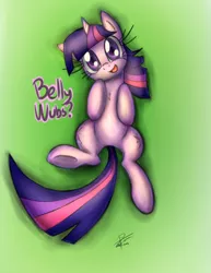 Size: 1970x2550 | Tagged: safe, artist:leadhooves, derpibooru import, twilight sparkle, pony, unicorn, bellyrubs, bronybait, cute, female, gradient background, looking at you, mare, on back, solo, twiabetes