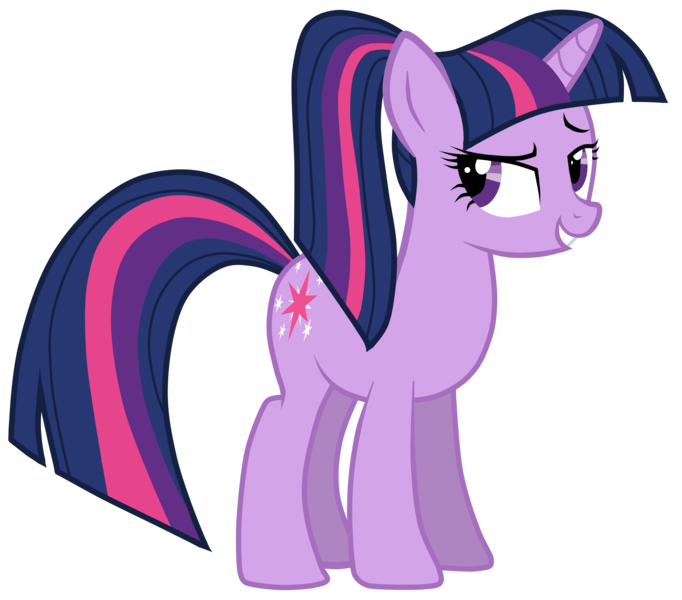 Size: 5000x4396 | Tagged: safe, artist:jennieoo, derpibooru import, twilight sparkle, pony, unicorn, absurd resolution, alternate hairstyle, female, hilarious in hindsight, looking back, mare, ponytail, simple background, smiling, solo, transparent background, unicorn twilight, vector