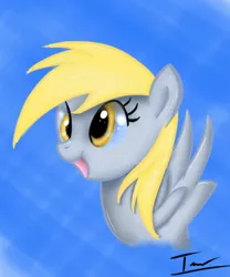 Size: 1638x1971 | Tagged: dead source, safe, artist:ivan-chan, derpibooru import, derpy hooves, pegasus, pony, bust, female, happy, mare, solo