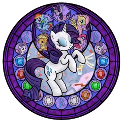 Size: 720x720 | Tagged: safe, artist:akili-amethyst, derpibooru import, applejack, fluttershy, pinkie pie, rainbow dash, rarity, sweetie belle, twilight sparkle, pony, unicorn, dive to the heart, female, kingdom hearts, mare, rearing, stained glass