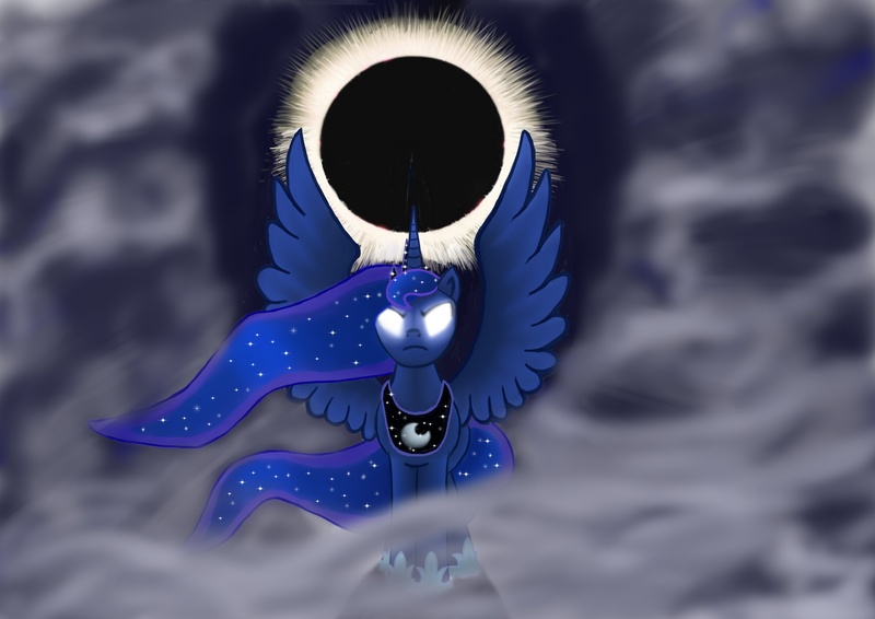 Size: 4092x2893 | Tagged: safe, artist:bonaxor, derpibooru import, princess luna, alicorn, pony, eclipse, female, glowing eyes, mare, solo, spread wings