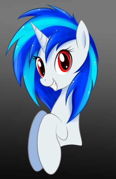 Size: 833x1280 | Tagged: dead source, safe, artist:grumblepluck, derpibooru import, vinyl scratch, pony, unicorn, female, gradient background, mare, smiling, solo