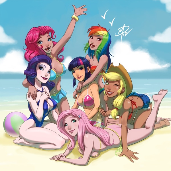 Size: 900x900 | Tagged: applejack, armpits, artist:polarityplus, attached skirt, beach, belly button, bikini, blue swimsuit, breasts, busty applejack, busty fluttershy, busty pinkie pie, busty rainbow dash, busty rarity, busty twilight sparkle, cleavage, clothes, daisy dukes, derpibooru import, female, fluttershy, frilled swimsuit, human, humanized, mane six, one-piece swimsuit, o-ring swimsuit, pinkie pie, pink swimsuit, rainbow dash, rainbow swimsuit, rarity, red swimsuit, safe, shorts, side-tie bikini, string bikini, swimsuit, twilight sparkle, untied bikini, yellow swimsuit