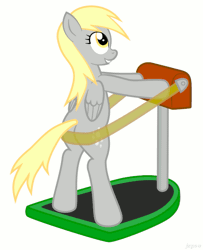 Size: 495x609 | Tagged: safe, artist:jepso, derpibooru import, derpy hooves, pegasus, pony, animated, bipedal, bipedal leaning, exercise, female, leaning, mare, plot, plot development, solo, vibrating, workout