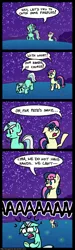 Size: 600x1993 | Tagged: safe, artist:zicygomar, derpibooru import, bon bon, lyra heartstrings, sweetie drops, earth pony, firefly (insect), pony, unicorn, comic, duo, female, mare, night, no pupils, screaming, squashed