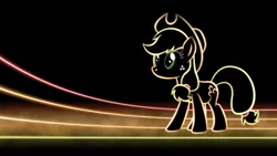 Size: 1920x1080 | Tagged: safe, artist:smockhobbes, derpibooru import, applejack, earth pony, pony, black background, cowboy hat, female, freckles, glow, hat, lineart, lines, mare, minimalist, modern art, neon, photoshop, simple background, solo, standing, stetson, wallpaper