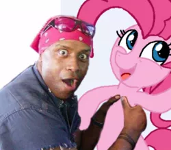 Size: 414x362 | Tagged: safe, derpibooru import, pinkie pie, earth pony, human, pony, female, happy negro, holding a pony, irl, irl human, male, mare, meme, photo