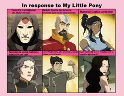 Size: 716x552 | Tagged: amon, asami sato, bolin, derpibooru import, female, human, korra, lin bei fong, male, parody, safe, tenzin, the legend of korra