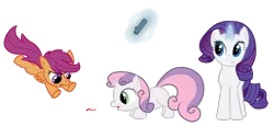 Size: 1520x700 | Tagged: safe, artist:soup, derpibooru import, rarity, scootaloo, sweetie belle, pegasus, pony, unicorn, behaving like a cat, female, filly, laser pointer, mare, simple background, transparent background