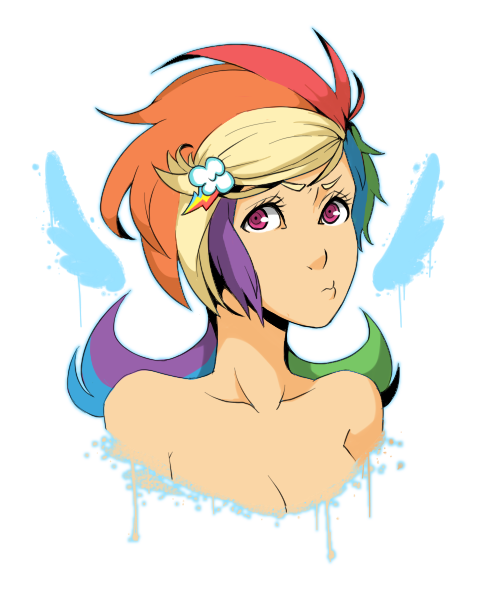 Size: 480x590 | Tagged: alternate hairstyle, artist:ssenarrya, bare shoulders, derpibooru import, female, human, humanized, makeover, rainbow dash, safe, simple background, solo, transparent background