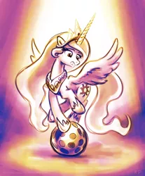 Size: 826x1000 | Tagged: safe, artist:kp-shadowsquirrel, derpibooru import, princess celestia, alicorn, pony, balancing, ball, female, mare, monochrome, solo