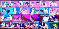 Size: 2833x1422 | Tagged: safe, artist:terry, derpibooru import, princess cadance, princess celestia, queen chrysalis, shining armor, twilight sparkle, alicorn, changeling, changeling queen, pony, robot, unicorn, comic, crossover, female, male, mare, metal sonic, sonic the hedgehog, sonic the hedgehog (series), stallion, vulgar