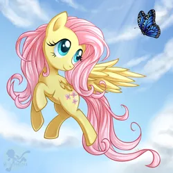 Size: 900x895 | Tagged: safe, artist:metalpandora, derpibooru import, fluttershy, butterfly, pegasus, pony, female, flying, mare, photoshop, solo