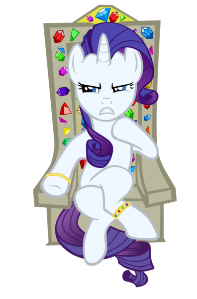 Size: 1091x1652 | Tagged: safe, artist:navitaserussirus, derpibooru import, rarity, pony, unicorn, anklet, bracelet, crossover, female, gem, jarl pose, jewelry, mare, simple background, sitting, skyrim, solo, the elder scrolls, throne, throne slouch, transparent background