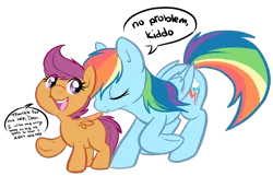 Size: 1246x800 | Tagged: safe, artist:briskby, derpibooru import, rainbow dash, scootaloo, pegasus, pony, duo, female, filly, mare, preening, scootalove