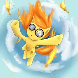 Size: 4000x4000 | Tagged: semi-grimdark, artist:lilfaux, derpibooru import, spitfire, pegasus, pony, broken goggles, falling, female, fire, goggles, mare, sky, solo, this will end in death, this will end in tears and/or death