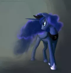 Size: 865x896 | Tagged: safe, artist:discordthetrollest, derpibooru import, princess luna, alicorn, pony, female, looking back, mare, solo