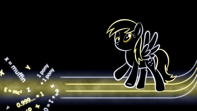 Size: 1920x1080 | Tagged: safe, artist:smockhobbes, derpibooru import, derpy hooves, pegasus, pony, black background, cutie mark, equation, female, glow, hooves, lineart, lines, mare, math, minimalist, modern art, neon, photoshop, raised hoof, simple background, solo, spread wings, wallpaper, wings