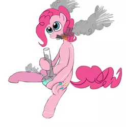 Size: 1454x1474 | Tagged: safe, artist:litcigarette, derpibooru import, pinkie pie, earth pony, pony, bong, drugs, female, junkie pie, mare, simple background, sitting, solo, white background