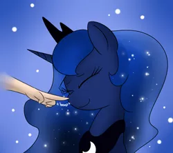 Size: 1800x1600 | Tagged: dead source, safe, artist:phon-e, derpibooru import, princess luna, alicorn, human, pony, boop, cute, disembodied hand, duo, eyes closed, female, hand, lunabetes, mare, offscreen character, offscreen human, smiling