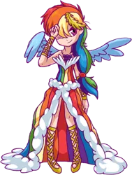 Size: 490x647 | Tagged: artist:fizzy-dog, clothes, derpibooru import, dress, female, gala, gala dress, human, humanized, one eye closed, rainbow dash, safe, solo, winged humanization