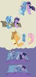 Size: 1203x2559 | Tagged: safe, artist:joey darkmeat, derpibooru import, applejack, fluttershy, trixie, twilight sparkle, earth pony, pegasus, pony, unicorn, bad end, bed, bench, comic, crying, cute, diatrixes, feels, female, food, forever alone, gray background, hay smoothie, lesbian, lonely, mare, meme, plushie, sad, sandwich, shipping, simple background, sitting, thought bubble, twidoll, twixie