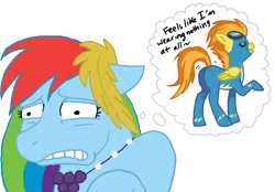 Size: 1111x773 | Tagged: suggestive, artist:cartoonlion, derpibooru import, ponibooru import, rainbow dash, spitfire, pegasus, pony, butt shake, clothes, dialogue, dress, female, gala dress, goggles, mare, nothing at all, plot, simple background, stupid sexy spitfire, the simpsons, transparent background, wonderbolts uniform