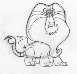 Size: 900x862 | Tagged: artist:lauren faust, behind the scenes, color me, concept art, derpibooru import, lineart, male, manny roar, manticore, monochrome, safe, sketch, solo, what could have been