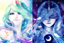 Size: 1280x866 | Tagged: artist:zeldacw, boobie mark, derpibooru import, duo, feather, female, human, humanized, princess celestia, princess luna, safe, sparkles