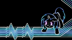 Size: 1920x1080 | Tagged: safe, artist:smockhobbes, derpibooru import, vinyl scratch, pony, unicorn, black background, cutie mark, female, floppy ears, hooves, horn, lineart, mare, neon, photoshop, simple background, smiling, solo, sunglasses, wallpaper