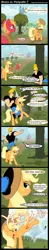 Size: 700x3560 | Tagged: safe, artist:angerelic, derpibooru import, applejack, big macintosh, earth pony, human, pony, bravo vs. ponyville, comic, crossover, female, human male, humans riding ponies, johnny bravo, kicking, lip bite, male, mare, riding, stallion, yeehaw